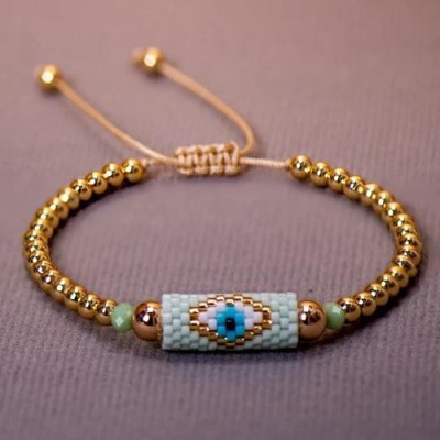 Gioielli di moda da donna Bracciale in oro con perline verdi bohemien malocchio 429