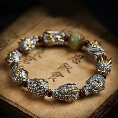 Nuovi gioielli con braccialetto di ricchezza fortunata del drago del buon Feng Shui in acciaio inossidabile da 12 mm